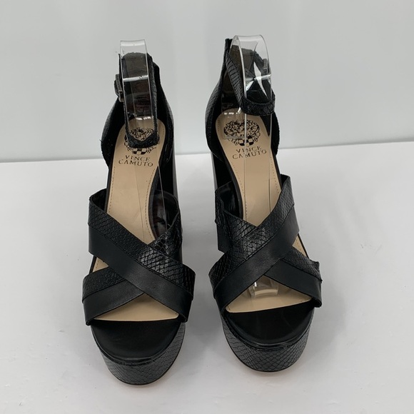 Vince Camuto Gruelie chunky platform sandal shoe black ankle strap snake 9.5 - Picture 3 of 6